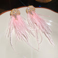 Light Luxury Feather Tassel Drop Earrings With Sparkling Rhinestones And Silver Needle Posts view 4