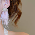 Light Luxury Feather Tassel Drop Earrings With Sparkling Rhinestones And Silver Needle Posts view 3