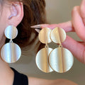 Brushed Alloy Round Pendant Drop Earrings, Exaggerated Geometric Statement Jewelry For Women view 1