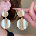 Brushed Alloy Round Pendant Drop Earrings, Exaggerated Geometric Statement Jewelry For Women view 3
