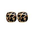 Vintage Leopard Print Enamel Square Alloy Stud Earrings For Women, Maillard Style Geometric Design view 5