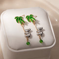 Elegant Fresh Forest Green Enamel Leaf Koala Charm Alloy Crystal Tassel Drop Dangle Earrings view 4