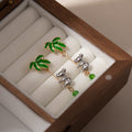 Elegant Fresh Forest Green Enamel Leaf Koala Charm Alloy Crystal Tassel Drop Dangle Earrings view 2