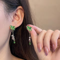 Elegant Fresh Forest Green Enamel Leaf Koala Charm Alloy Crystal Tassel Drop Dangle Earrings view 1