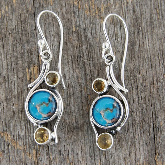 Vintage Distressed Faux Turquoise Drop Earrings, Qipao Elegant Classical Design Jewelry Accessories