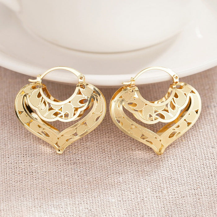 Korean Elegant Heart Shape Hollow Ear Cuffs For Women, Chinese Style Fashion Jewelry Accessories Earrings