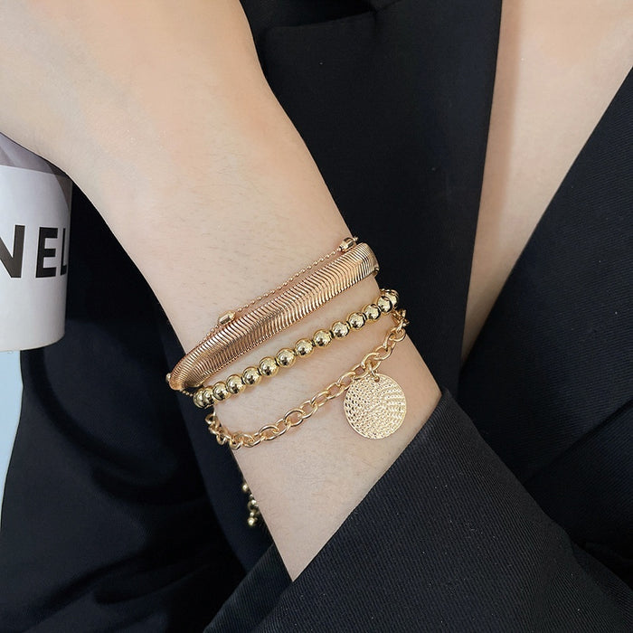 European American Iron Snake Chain Round Pendant Bangle For Women Geometric Fashion Jewelry