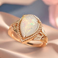 Waterdrop Faux Opal Ring With Twisted Metal Bezel Leaf Design Elegant Single Band Jewelry view 2