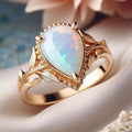 Waterdrop Faux Opal Ring With Twisted Metal Bezel Leaf Design Elegant Single Band Jewelry view 1