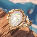 Waterdrop Faux Opal Ring With Twisted Metal Bezel Leaf Design Elegant Single Band Jewelry view 3