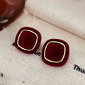 Vintage Hong Kong Style Flocked Geometric Square Alloy Stud Earrings For Women view 4
