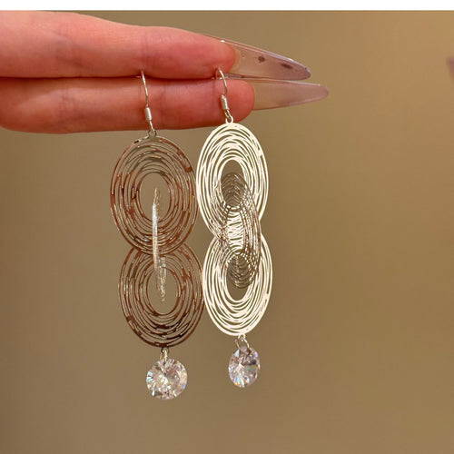 Sparkling Zircon Hollow Oval Pendant Copper Drop Earrings With Minimalist Geometric Statement Design For Women