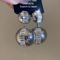 Alloy Rhinestone Mirror Round Ball Pendant Drop Earrings, Minimalist European Style view 3