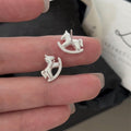 Korean Style Sparkling Zircon Pony Copper Stud Earrings For Women, Minimalist Animal Design view 2