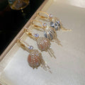 Light Luxury Resin Round Tassel Hoop Earrings With Sparkling Zircon Inlay And Silver Pins view 4