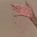 French Elegant Baroque Rhinestone Flower Multilayer Faux Pearl Sweater Necklace For Women view 4