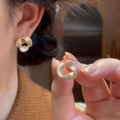 14K Gold Plated Copper Spiral Flower Stud Earrings With Rhinestone Inlay And Silver Posts view 2