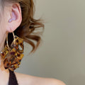 Acrylic Leopard Print Petal C-Shaped Hoop Earrings Retro Maillard Floral Stud Style view 3