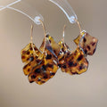 Acrylic Leopard Print Petal C-Shaped Hoop Earrings Retro Maillard Floral Stud Style view 2