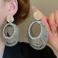 Iron Gold Velvet Braided Oval Hollow Pendant Drop Earrings For Women, European Geometric Style view 4