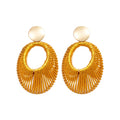 Iron Gold Velvet Braided Oval Hollow Pendant Drop Earrings For Women, European Geometric Style view 5