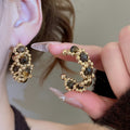 Vintage Tiger Eye Stone Round C Hoop Earrings Necklace Ring Jewelry Set For Women view 4