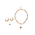 Vintage Tiger Eye Stone Round C Hoop Earrings Necklace Ring Jewelry Set For Women view 5