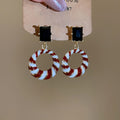 Vintage Alloy Geometric Round Rhinestone Enamel Drop Earrings For Women view 2
