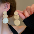 European American Style Geometric Round Brushed Metal Tassel Drop Earrings For Women view 1
