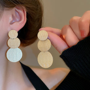 European American Style Geometric Round Brushed Metal Tassel Drop Earrings For Women