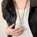Korean Style Leather Smooth Comb Pendant Sweater Necklace For Women, Oval Geometric Collarbone Chain view 4