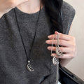 Korean Style Leather Smooth Comb Pendant Sweater Necklace For Women, Oval Geometric Collarbone Chain view 2