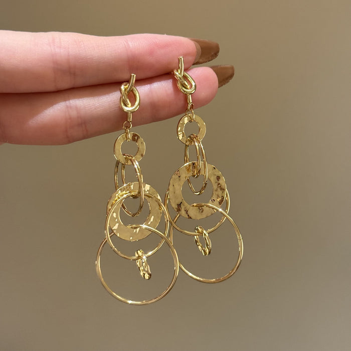 Style Copper Geometric Hollow Round Wrapped Pendant Drop Earrings For Women