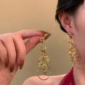 Style Copper Geometric Hollow Round Wrapped Pendant Drop Earrings For Women view 2