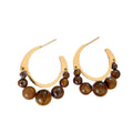 Tiger Eye Beaded Geometric Round C Shape Stud Earrings Retro Maillard Style For Women view 5