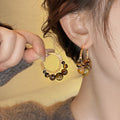 Tiger Eye Beaded Geometric Round C Shape Stud Earrings Retro Maillard Style For Women view 2