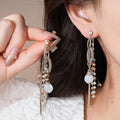 French Palace Style Crystal Waterdrop Tassel Drop Earrings With Silver Needle Posts view 4