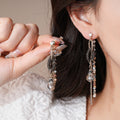 French Palace Style Crystal Waterdrop Tassel Drop Earrings With Silver Needle Posts view 2