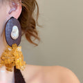 Ethnic Style Resin And Wood Oval Irregular Beaded Drop Earrings With Silver Pins view 3