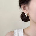 Light Luxury Faux Pearl Rhinestone Geometric C-Shaped Stud Earrings For Women view 4