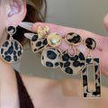 European Style Alloy Leopard Print Faux Horsehair Rectangle Stud Earrings For Women view 2