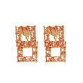 18K Gold Plated Copper Square Zircon Hollow Drop Stud Earrings With Silver Pins view 5