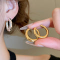 18K Gold Plated Copper Geometric Round Crinkle Huggie Earrings For Women view 1
