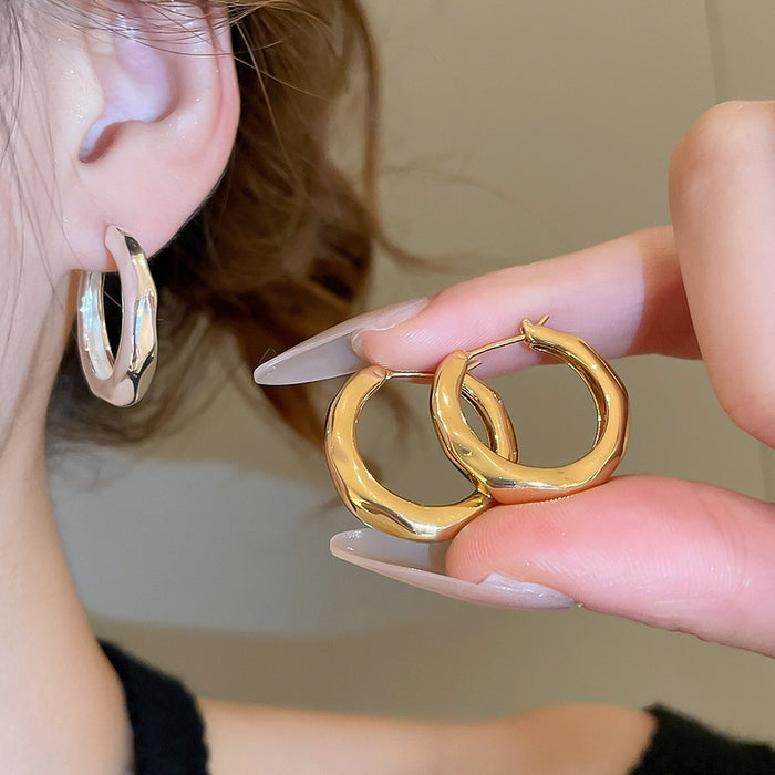 18K Gold Plated Copper Geometric Round Crinkle Huggie Earrings For Women