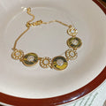 18K Gold Plated Copper Zircon Mother Of Pearl Sun Jewelry Set Vintage Bracelet Earrings view 3