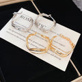 Copper Wave Irregular Round Pendant Hoop Earrings With Silver Posts, Minimalist Western Style view 4