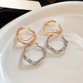 Copper Wave Irregular Round Pendant Hoop Earrings With Silver Posts, Minimalist Western Style view 2
