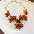 Vintage Acrylic Leopard Print Petal Earrings Necklace Jewelry Set For Women Maillard Style view 4