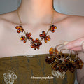 Vintage Acrylic Leopard Print Petal Earrings Necklace Jewelry Set For Women Maillard Style view 1