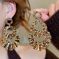 Iron Leopard Print Round Hollow Pendant Drop Earrings For Women European Style view 2